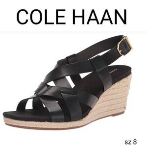 Cole Haan Black Strappy Wedge Sandals